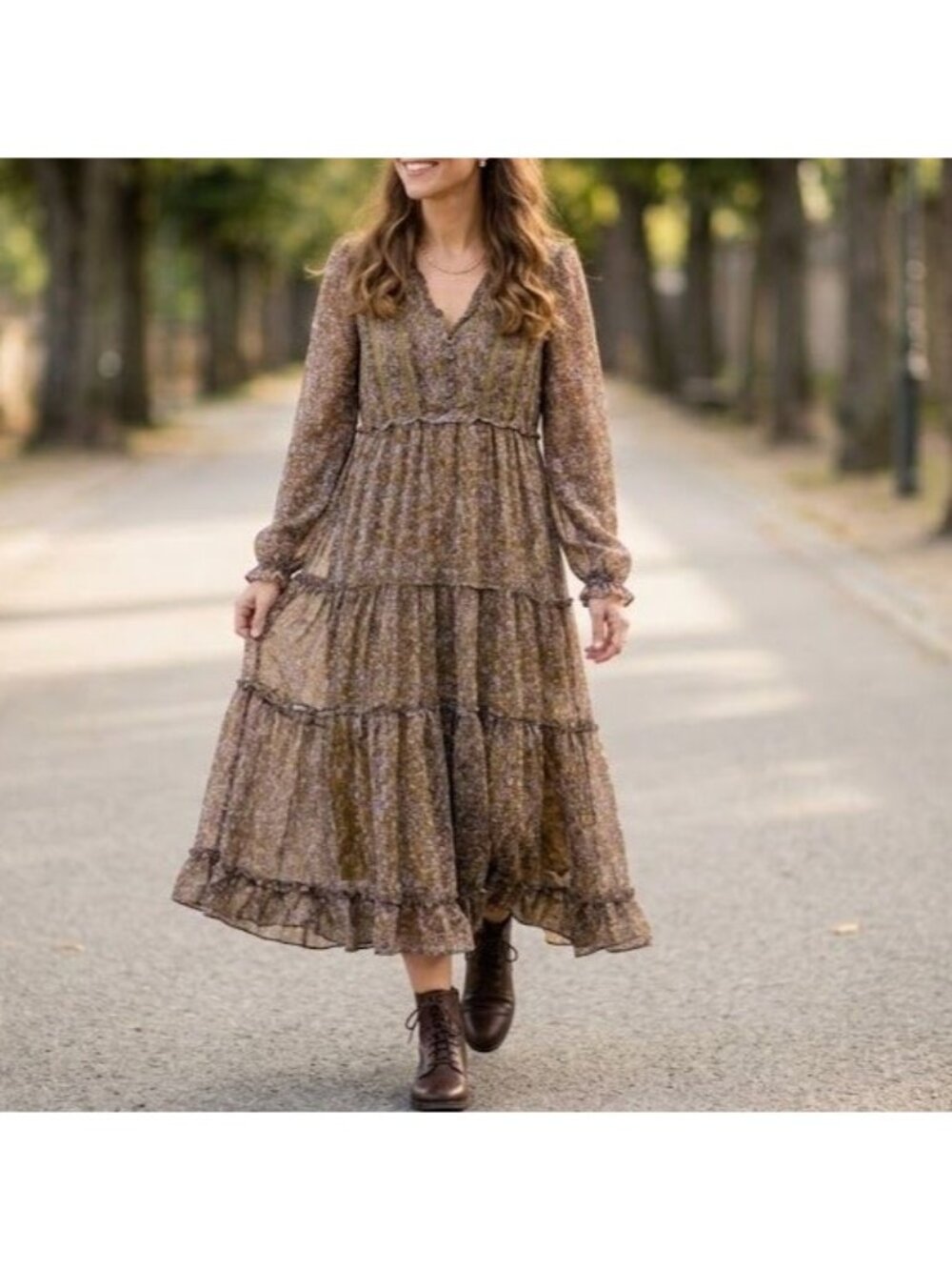 In Loom Floral Dress Womens Size Large Tiered Tassels Boho Cottagecore Whimsigot